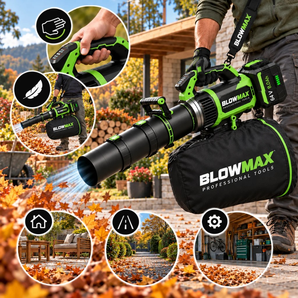 BLOWMAX soffiatore elettrico senza fili, ergonomico e pronto all’uso